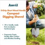 Anvil 18 in. Wood D-Grip Short Handle Carbon Steel Compact Digging Shovel