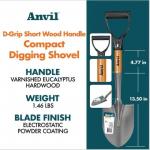 Anvil 18 in. Wood D-Grip Short Handle Carbon Steel Compact Digging Shovel