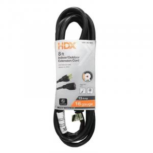 HDX 8 ft. 16/3 Light Duty Indoor/Outdoor Extension Cord, Black