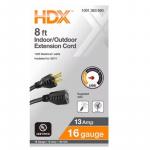 HDX 8 ft. 16/3 Light Duty Indoor/Outdoor Extension Cord, Black