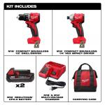 Milwaukee M18 18V Lithium-Ion Brushless Cordless Compact Drill/Impact Combo Kit (2-Tool) w/(2) 2.0 Ah Batteries, Charger & Bag