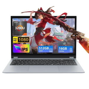 KUU 15.6" Touchscreen Laptop, AMD R3-3200U, 16GB RAM, 512GB SSD, 1080p