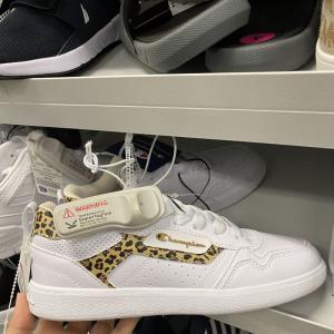 Champion Kid Shoe Ace Leather Leopard Heel & Side Sneaker White/Tan Size 4