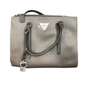 Guess Women's Grey and Black Dual Strap Logo Print Handbag