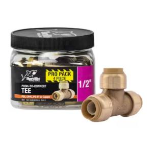 SharkBite 1/2 in. Push-to-Connect Brass Tee Fitting Pro Pack (4-Pack) # U362LFJ4