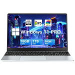 KUU 15.6" FHD Laptop, Intel Quad-Core N95, 16GB RAM, 1TB SSD, Silver