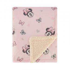 Cudlie Disney Baby Minnie Mouse Fuzzy Double Sided Mink and Sherpa Infant Blanket Light Pink