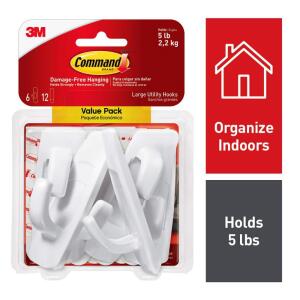Command Large Utility Hooks, White, Damage Free Decorating, 6 Hooks and 12 Command Strips (17003-6ES)