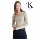 Calvin Klein Women Contour Rib Cropped Long Sleeve T-Shirt Plaza Taupe Size M