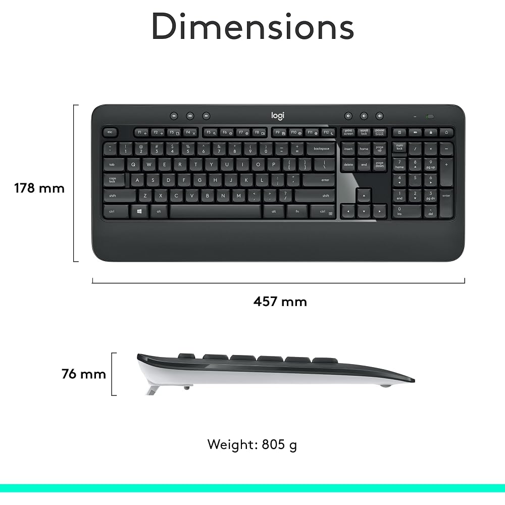 Logitech MK540 Full-Size Wireless Keyboard and Mouse Set - Image 8