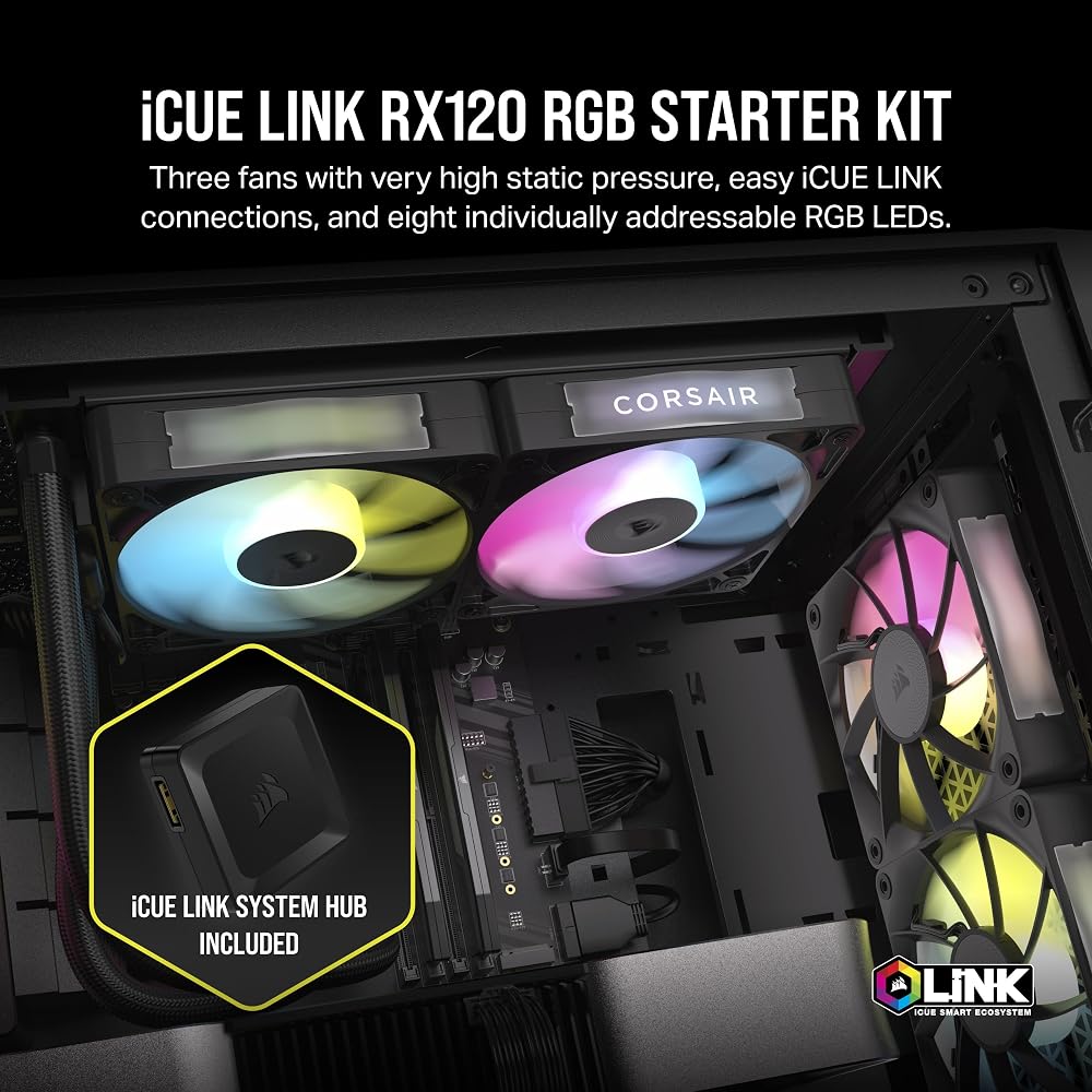 CORSAIR iCUE Link RX120 RGB 120mm PWM Fans with iCUE Link System Hub - Image 2