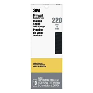 3M 4-3/16 in. x 11-1/4 in. (10.6 cm x 28.5 cm) 220 Grit Fine Drywall Sanding Screens Pro-Pak (10-Sheets per Pack) (99436P)