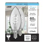 Feit Electric 5.2W (60W Equivalent) Daylight (5000K) B11 Shape (E12 Base) Torpedo Tip Spiral Designer White Filament Bulb (2-Pack)