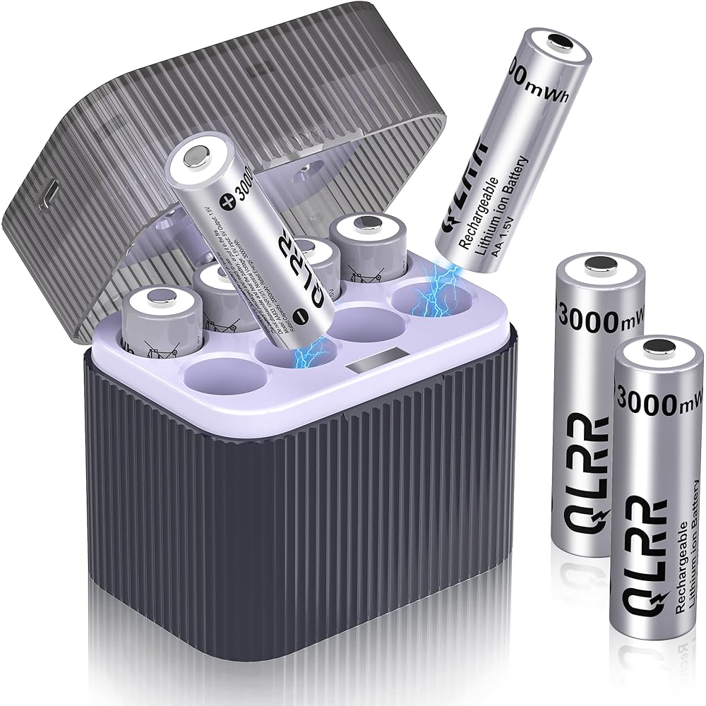 QLRR Rechargeable Lithium AA Batteries with Fast Charger 8 Pack
