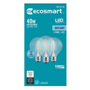 EcoSmart 40-Watt Equivalent G25 Globe Dimmable ENERGY STAR Clear Glass Filament LED Vintage Edison Light Bulb Daylight (3-Pack)