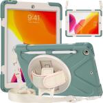 ZenRich Rugged Shockproof Case for iPad 9th/8th/7th Generation 10.2 inch (2021), with Pencil Holder, Rotating Hand Strap, Stand, Shoulder Strap, and Screen Protector (A-Emerald Green)