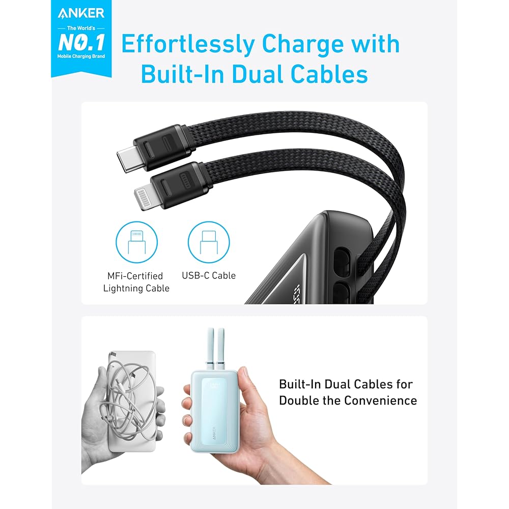 Anker Zolo Power Bank , 20K, 30W, Built-In USB-C and Lightning Cable - Image 2