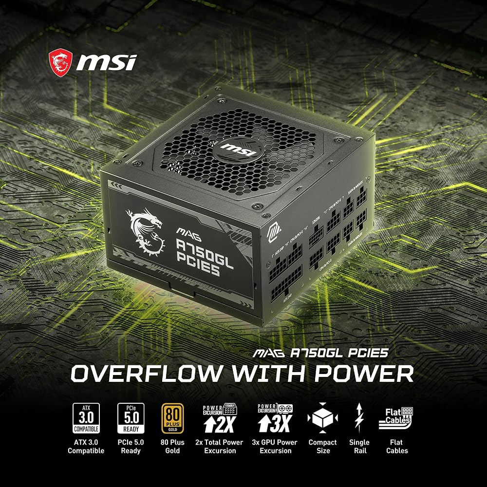 MSI MAG A750GL PCIE 5 & ATX 3.0 Gaming 750W Power Supply - Image 4