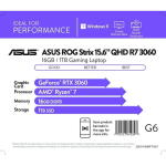 ASUS ROG Strix G15 Gaming Laptop, 15.6" WQHD, R7 6800H, RTX 3060, 16GB RAM, 1TB SSD, Eclipse Gray