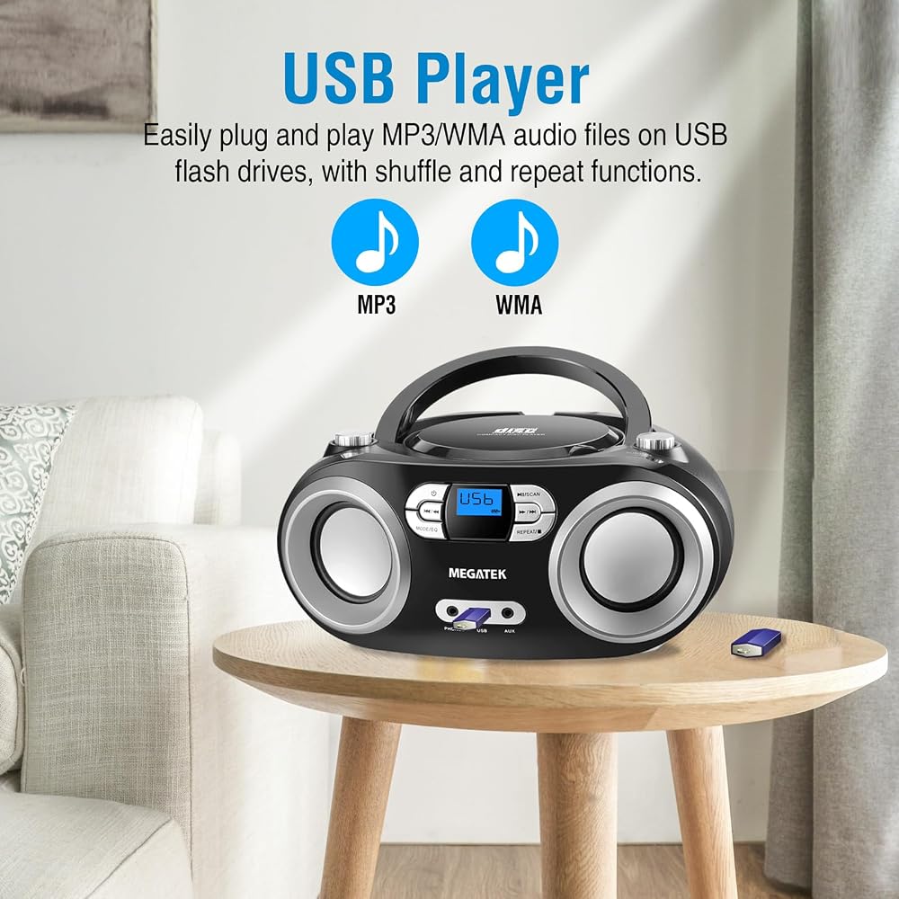 MEGATEK Portable CD Player Boombox with Bluetooth & FM Radio - Image 8