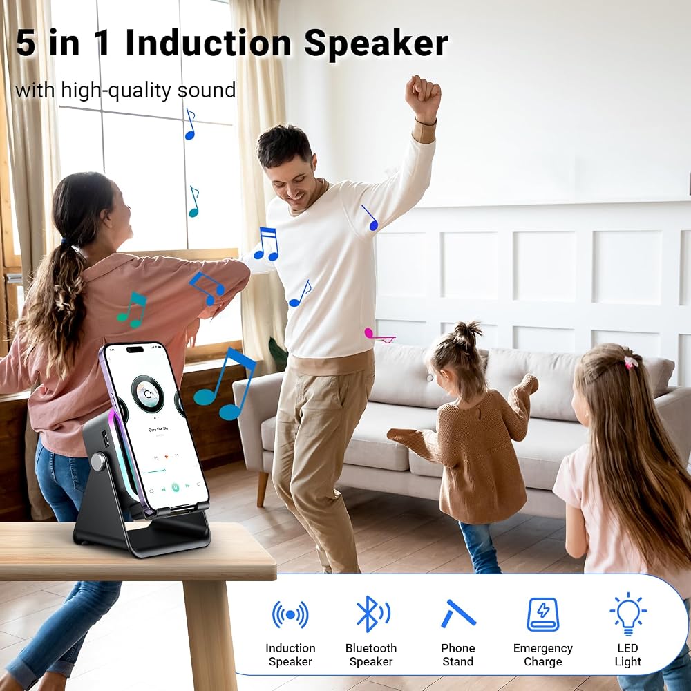 AIKELA Induction Speaker with Phone Stand 5 in 1 Wireless Bluetooth Audio - Image 2
