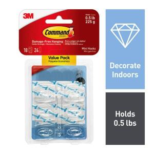 Command Mini Wall Hooks, Clear, Damage Free Decorating, 18 Hooks and 24 Command Strips (17006CLR-VP)