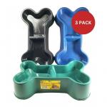 Dog Bowl Double Feeder (Bone Shaped) Deep Dish Assorted - Pack of 3