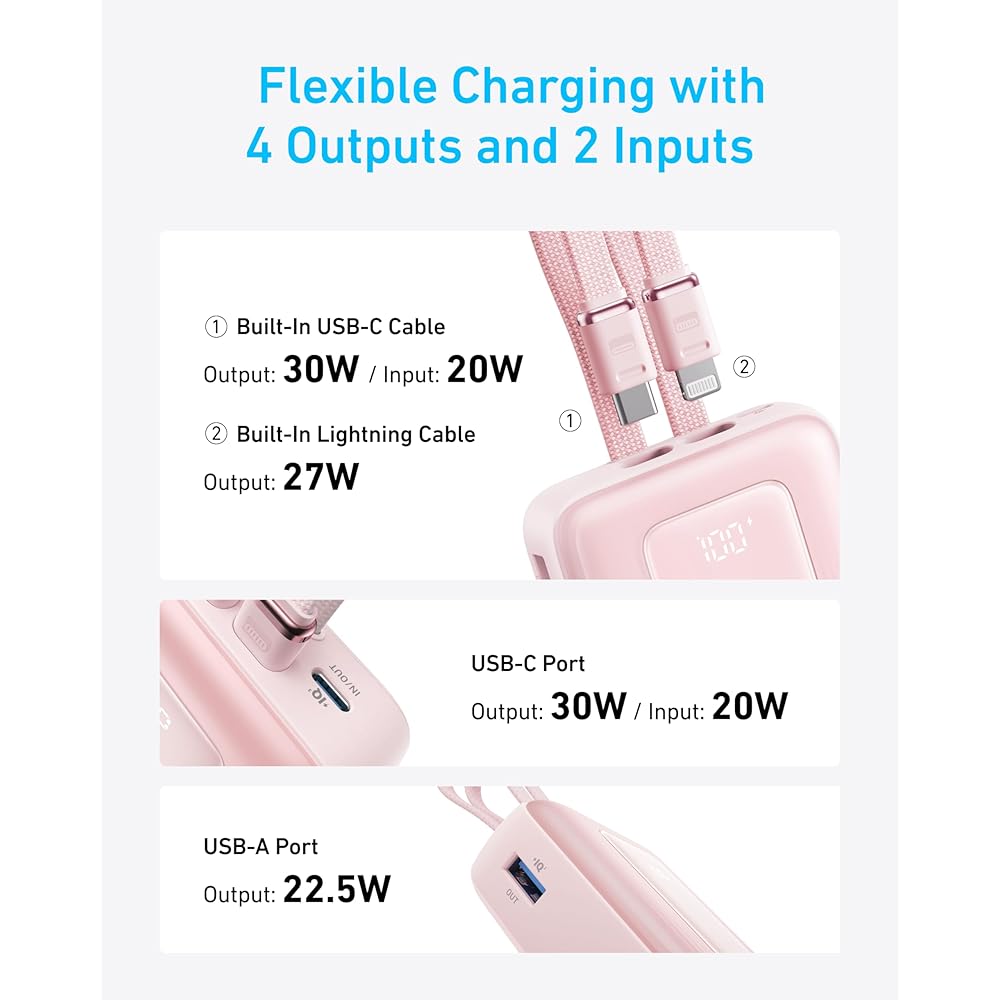Anker Zolo Power Bank , 20K, 30W, Built-In USB-C and Lightning Cable - Image 6