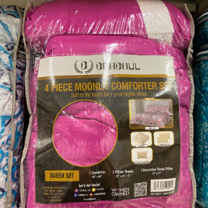 Dahdoul 4 Pc Queen Solid Printed Moonlit Comforter Deep Pink