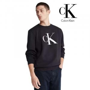 Calvin Klein Men Monogram Logo Fleece Crewneck Sweatshirt Black Size L