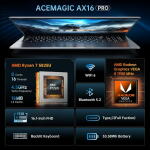 Acemagic 16.1" FHD Gaming Laptop, Ryzen 7 5825U, 16GB RAM, 512GB SSD, Win 11, Wi-Fi 6, Backlit KB, Gray