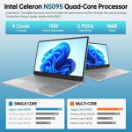 Ccdes 15.6" Laptop, Intel N5095 Quad-Core, 12GB RAM, 256GB SSD, FHD IPS, Backlit Keyboard, Windows 11, Silver