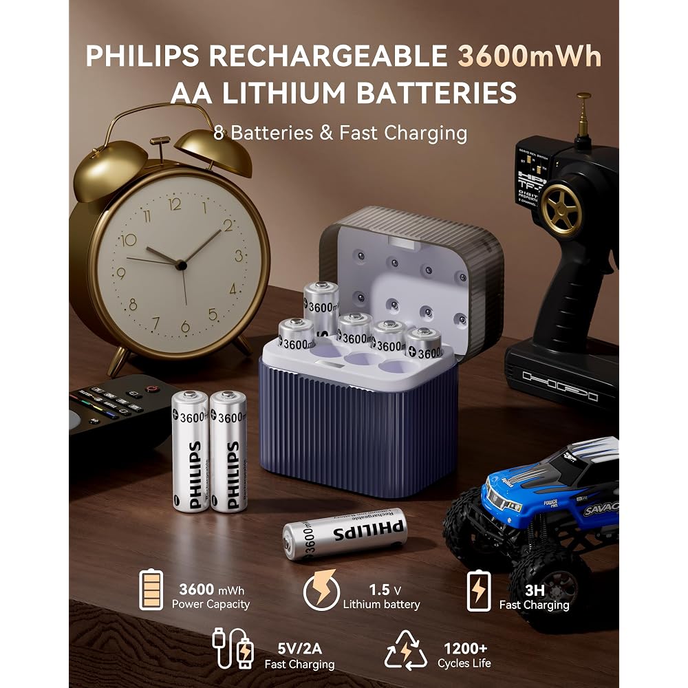 PHILIPS Rechargeable AA Lithium Batteries 8 Pack - Image 2