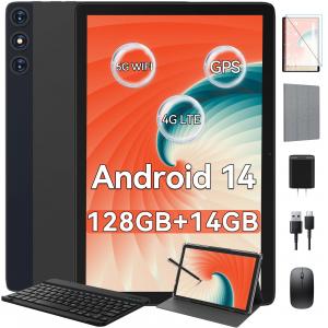 Android 14 Tablet, 10-inch 4G Phone, Face Unlock, Keyboard Included