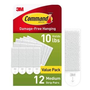 Command Medium Picture Hanging Strips, White, Damage Free Decorating, 12 Pairs (17204-12ES)
