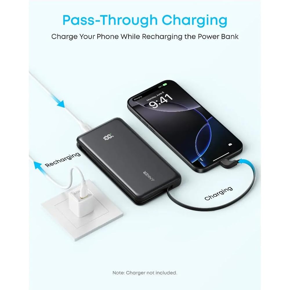 Anker - Power Bank 10K, 22.5W, Built-In USB-C Cable - Image 3