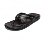 Olukai Men's Mea Ola Leather Beach Sandals M Black/Black Size 9