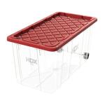 HDX77 Gal. Tough Storage Tote with Wheels in Clear with Red Lid (999-77G-C-HDX-R)