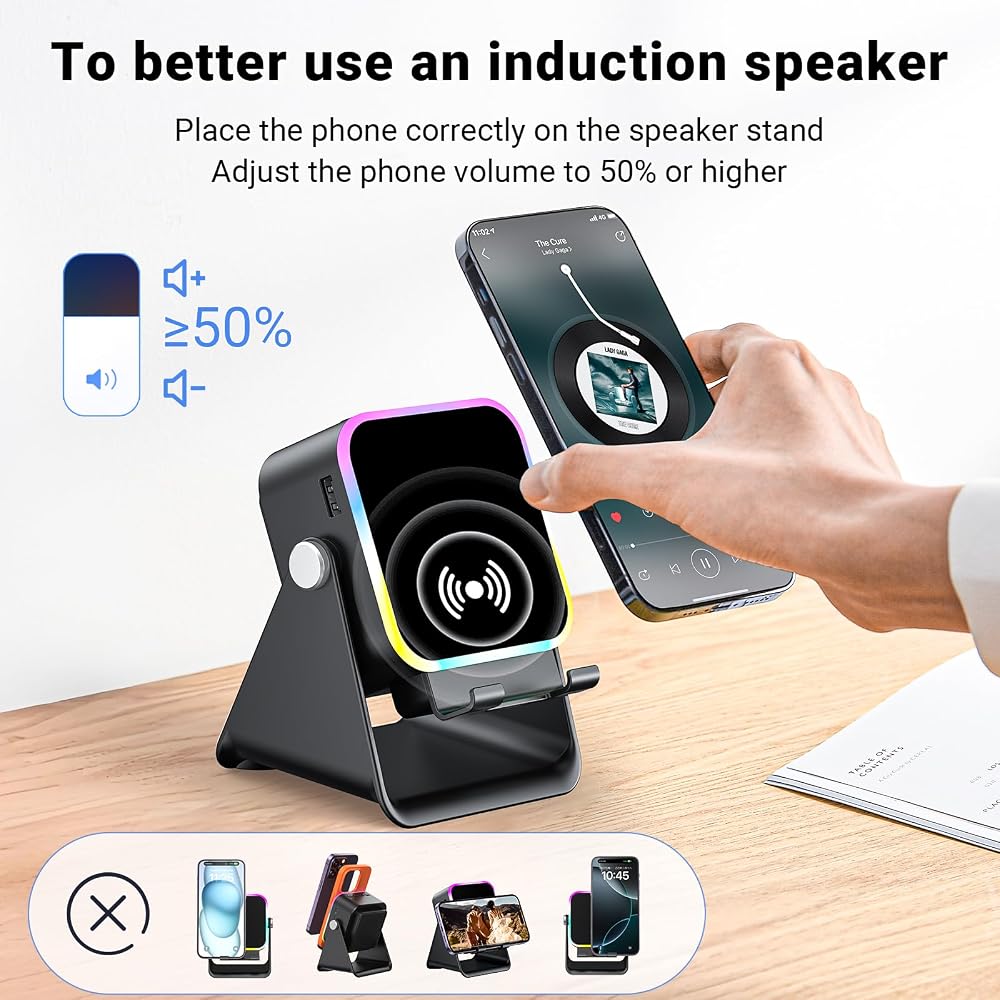 AIKELA Induction Speaker with Phone Stand 5 in 1 Wireless Bluetooth Audio - Image 7