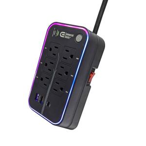 Commercial Electric 6 ft. 6-Outlet RGB Gaming Surge Protector with 2 USB and 1 USB-C (SP-GP621)