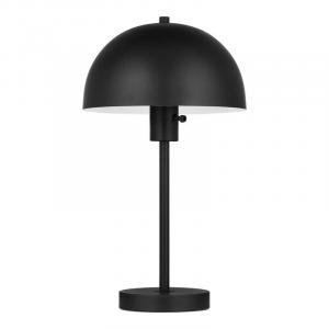 Hampton Bay 17.5 in. Corbin Black Modern Table Lamp with Black Metal Shade and AC Outlet on Base