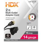 HDX 2 ft. 14/3 Medium Duty Indoor/Outdoor Adaptor Cord with Multiple Outlet Triple Tap End, Black (HWHD1432F)