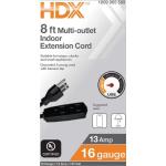 HDX 8ft. 16/3 Light Duty Indoor Multi-Outlet Extension Cord with Banana Tap, Black (SPT2163008BLBA)