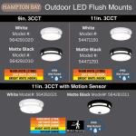 Hampton Bay 11 in. Round Black Indoor Outdoor LED Flush Mount Ceiling Light Adjustable CCT 830 Lumens Wet Rated Front or Side Door (54471291)