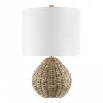 Hampton Bay Glenwood 20 in. Round Rattan Table Lamp with Brown and Brass Gold Finish