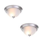 Commercial Electric 13 in. 2-Pack Brushed Nickel Flush Mount with Frosted Glass Shade (2-Light) (EFG8012A-BN)