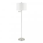 Hampton Bay Brushed Nickel Swing Arm Floor Lamp, 59.75 inches tall, with White Fabric Shade by Loring