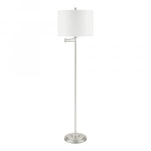 Hampton Bay Brushed Nickel Swing Arm Floor Lamp, 59.75 inches tall, with White Fabric Shade by Loring