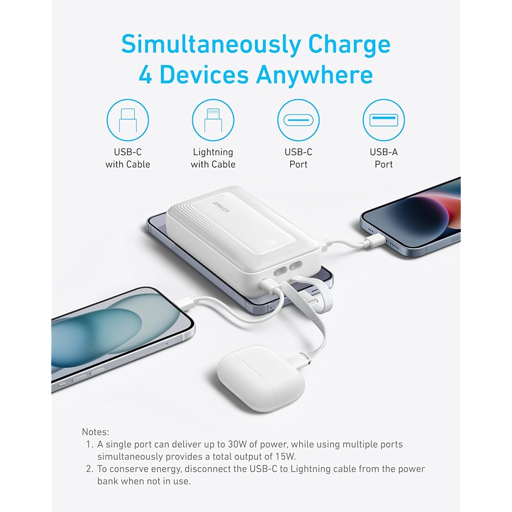 Anker Zolo Power Bank , 20K, 30W, Built-In USB-C and Lightning Cable - Image 5