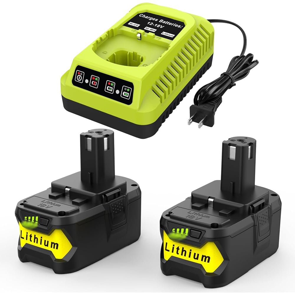 Energup 2Pack 18Volt P102 Replace for Ryobi 18V Batteries and Charger Combo 3.5A